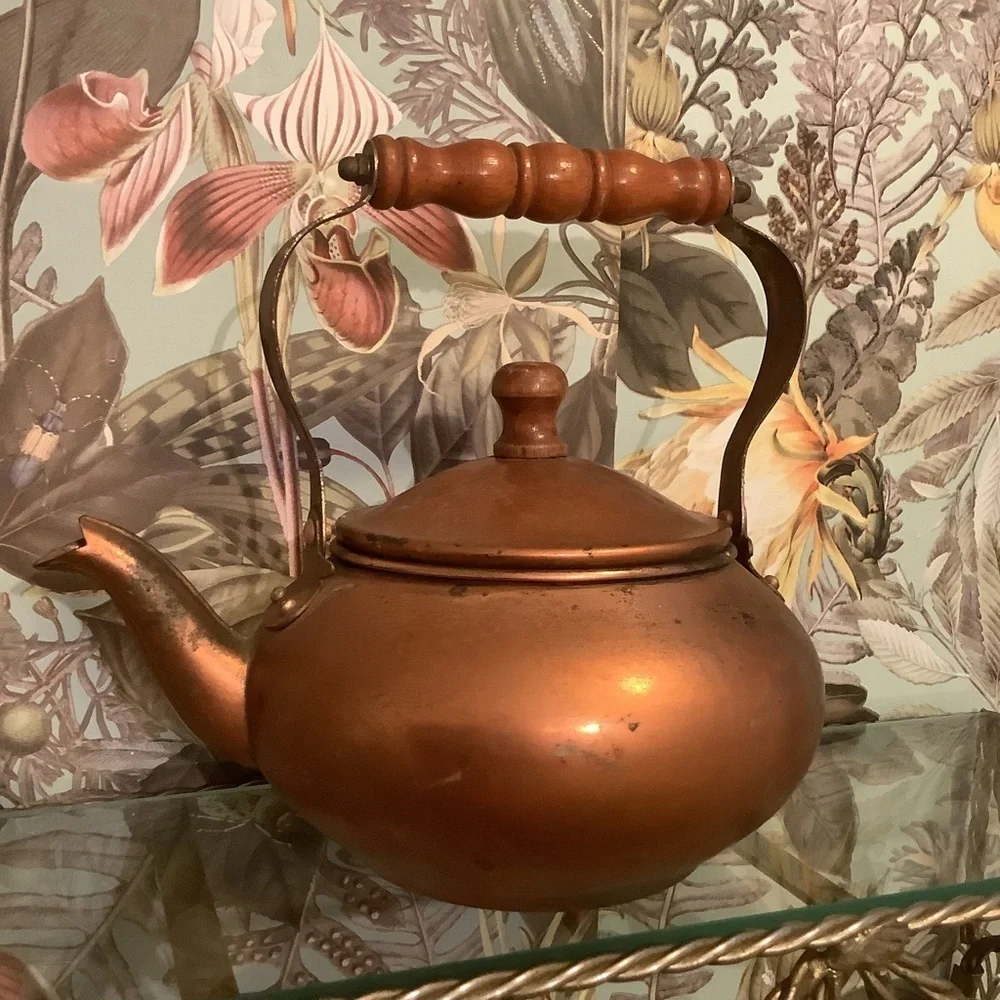 Vintage Copper Teapot Wood Handle